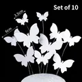 Set of 10 white butterfly cake toppers in 3.5cm and 6cm sizes for party decoration - Paper White Butterfly 100Pcs