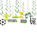 Football party hanging swirls set with golden trophies and green jersey card decorations - 12Pcs Hanging Spirals