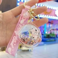 Pink tiger quicksand keychain with stars glitter and pink strap for handbags - Planet with Leather Rope