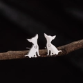 Cute stainless steel dog stud earrings with heart cutout on a minimalist wood branch - Sitting Chihuahua (777) / Steel