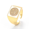Adjustable golden ring with white enamel square frame and sparkling pavé crystal center - Adjustable Open / White