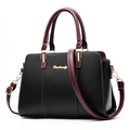 Women's black large capacity shoulder bag with brown contrast straps and stitching - Black