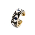Anillo ajustable dorado con diseño de Ojo Turco e incrustaciones de esmalte colorido - Abierto Ajustable / Negro