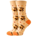 Beige Thanksgiving socks featuring orange turkey and autumn maple leaf knit patterns - EU 37-44 / Light Yellow Turkey