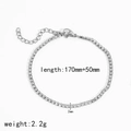 Détail du bracelet tennis argenté 2mm montrant les dimensions, le fermoir et l'extension - Style Zircon à Rangée Unique de 2 mm Serti à Griffes (TB5111-S)