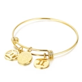 Adjustable golden Gemini zodiac bangle with engraved charm and celestial symbols - Gold Gemini (KB88099-Z)
