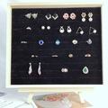 Solid wood jewelry display stand with black velvet slots for earrings and rings - Full Ring Black Velvet + Stand