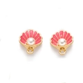 Detail of pink alloy shell charms with faux pearls for DIY jewelry making and crafts - Rose Red