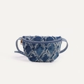 Quilted blue denim fanny pack with frayed edges and golden metal zipper detail - Belt Bag / Dark Blue