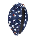 Dark blue knotted headband with white stars and red, blue, and clear rhinestones - Pentagram Star Print Rhinestone Headband