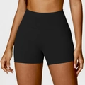 Women's black high-waisted yoga shorts with tummy control and peach lifting effect - S / Premium Black