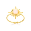 Detalle de anillo solar dorado con banda trenzada y piedra redonda rosada - Dorado/Piedra Rosa