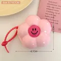 Pink flower shaped storage box with smiley face and lanyard for earphones, size 8.7cm - 2# Milky Pink - Flower Storage Pendant
