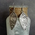 Orecchini vintage a foglia in lega con rilievo concentrico in stile bohémien retrò - Argento Antico Goccia Mandala Etnico