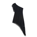 Y2K off-shoulder black slimming dress featuring jacquard texture and tassel fringes - XS / Black