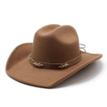 Classic caramel brown wool felt western cowboy hat with decorative leather band detail - M (56-58cm) / Khaki