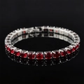 Classic tennis bracelet with square-cut red stones in polished silver setting - 5mm-17cm / Red Zirconia