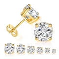 Classic round cubic zirconia stud earrings with gold plating in six varying sizes - 4-Prong Square Style / 3-8mm / Gold