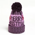 Berretto natalizio lavorato a maglia viola con renna, scritta Merry Christmas e pon pon - Rosa Viola