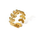18k gold plated wheat leaf ring with adjustable open design, 0.9cm width, 3.5g weight - Wheat Ear Leaf Wraparound Style (HF-J1397)
