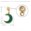 Detailed view of gold stainless steel moon pendant with green enamel and rubber stopper - Green Moon