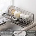 49cm 304 stainless steel dish drying rack with utensil holder and drip tray - 304 Stainless Steel (Main Rack + Cup Holder + Chopsticks Basket) / Original Color