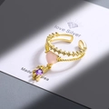 Zweilagiger Ring mit rosa Herz, lila Stein, S925 Silber, verstellbar im Korea-Stil - Einstellbar Offen / Gold