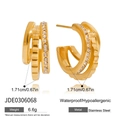 Detail of 18k gold plated triple-layer stainless steel earrings with white diamonds - Gold Triple Layer Roman Numeral Style (JDE0306068)