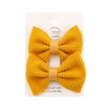 Cute yellow bubble fabric bow hair clips for girls set on display card in a pair - Turmeric