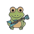 Pin's grenouille dessin animé émaillé vert jouant de la guitare bleue pour sacs - C1956-2 Broche Grenouille Guitare