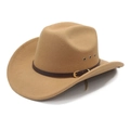 Dettaglio cappello da cowboy cammello con cinturino in pelle marrone e fibbia oro - M (56-58cm) / Cammello