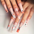 Extra long square press-on nails with Halloween ghost, pumpkin, and spider web patterns - Halloween Matte Long Ghost Pumpkin Style (SGCY-610) / Glue Type