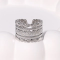 Vintage silver hollow wide open ring with five-layer textured patterns for women - Steel