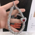 Silver crystal heart phone charm with sparkling rhinestones and a red center gem - Large Ruby Red Heart Pendant