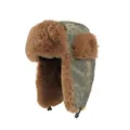 Winter trapper hat with green camo pattern, faux fur lining, and chin strap buckle - One Size / Gray