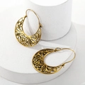 Vintage gold hollow-out fan-shaped earrings with bohemian floral pattern design - Antique Gold (7922)