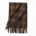 Deep brown plaid scarf with fringe detail in soft fabric for autumn and winter - Brown