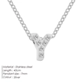 Silver stainless steel initial Y necklace with cubic zirconia pave pendant 45cm chain - Letter Y / Silver