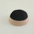 Baby knit beanie in black and beige color block design with textured ribbed fabric - 50-52cm (2-4 Years) / Plain Patchwork / Black