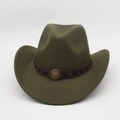 Classic olive green felt cowboy hat with woven leather band and metal star badge - One Size / Army Green