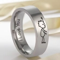Bague large en acier inoxydable argenté avec gravure I Love You et figurines de dessins animés - Taille 5 / Style homme (Gravure I Love You) / Argent