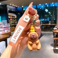 Cute Capybara keychain with yellow duck and light pink strap for bags and car keys - B443-3 Duck on Head