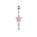 Piercing all'ombelico in acciaio con fiore in zircone rosa e design a nappa verticale - 1 Pezzo / Rosa-Fiore