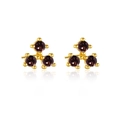 Elegant gold S925 silver stud earrings featuring three dark red round gemstones - 925 Silver / 18K Gold Coffee Rhinestone