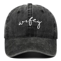 Casquette vintage en coton délavé noir anthracite avec broderie Wifey blanche - Noir