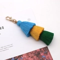 Three-layer tassels keychain with blue yellow and green fringe and golden metal hook - Style D (Blue Yellow Green Mix)