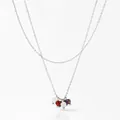 Elegante collana a doppia catena argentata con perle di pietre naturali multicolore - Collana d'argento (D1382)