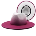 Fuchsia to white gradient wool felt fedora hat with wide brim for men and women - M (56-58cm) / Rose Red
