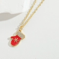 French vintage gold chain necklace featuring a red enamel glove pendant with rhinestones - Christmas Mittens