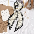 Vintage French silk scarf with black cursive text pattern on off-white background - #392 Diagonal Letter Black Border